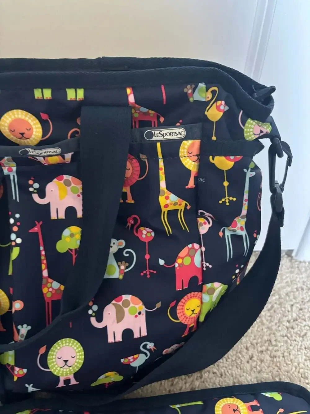 LeSportsac Ryan Baby Diaper Bag with Matching Changing Pad in Colorful Zoo Print